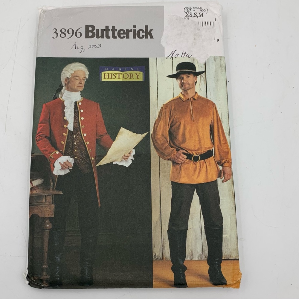 Mens 18th Century Colonial Clothes Sewing Pattern Sz XS - M Butterick 3896 UNCUT
